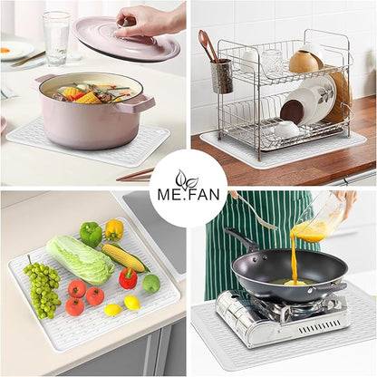 ME.FAN Silicone Dish Drying Mat for Kitchen Counter, Dish Drying Pad for Sink, Refrigerator or Drawer, Countertop Protection Pad S - 12'' x 8'' - White
