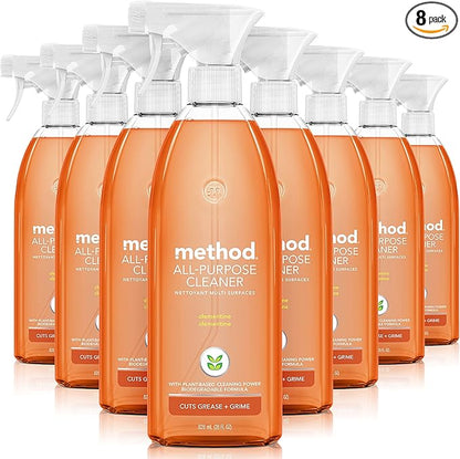 Method All-Purpose Cleaner Spray, Clementine, Perfect for Most Counters, Tiles, Stone, and More, 28 Oz Spray Bottles, (Pack of 8)