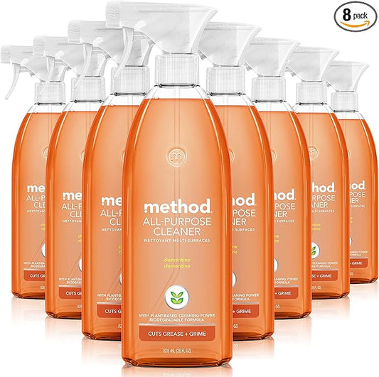 Method All-Purpose Cleaner Spray, Clementine, Perfect for Most Counters, Tiles, Stone, and More, 28 Oz Spray Bottles, (Pack of 8)