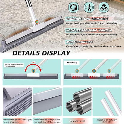 4 in 1 Carpet Rake for Pet Hair Removal with Adjustable Handle, Long Handle Dog and Cat Pet Hair Rake Set of 4, Rug Rake for Carpets, Pet Hair Broom for Carpets, Rugs, Mats, Couch, Car