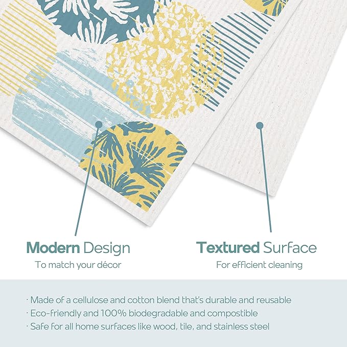 Swedish Dishcloths for Kitchen | 6-Pack Ocean Collection | Absorbent Reusable Swedish Dishcloths, Eco-Friendly Cellulose Sponge Dishtowels