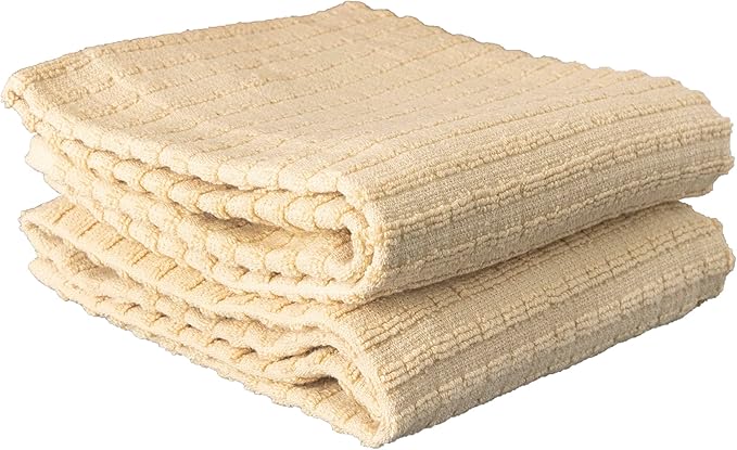 Ritz Royale Collection 100% Combed Terry Cotton, Highly Absorbent, Kitchen Towel Set, 13-3/4" x 12", 4-Pack, Solid & Checked, Latte