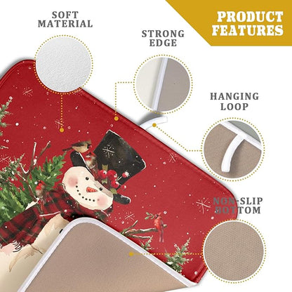 Christmas Snowman Dish Drying Mat for Kitchen Counter 16x18 Inch Watercolor Xmas Tree Bird Print Absorbent Reversible Microfiber Drying Mats Kitchen Countertop Protector Dishes Drainer Rack Pad