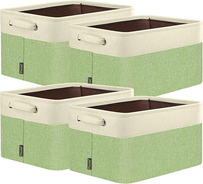BALEINE 4 Pack Fabric Closet Storage Bins for Shelves, Linen Closet Organizers and Storage, Decorative Baskets for Organizing, Shelf, Clothes, Home, Office (Green, 14''x10''x8.5'')