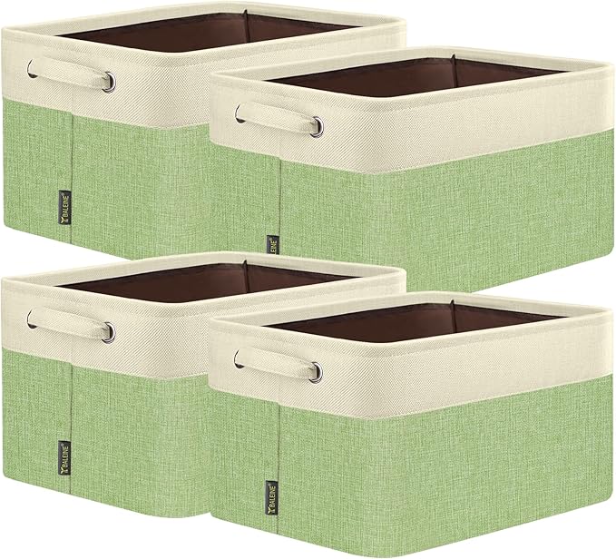 BALEINE 4 Pack Fabric Closet Storage Bins for Shelves, Linen Closet Organizers and Storage, Decorative Baskets for Organizing, Shelf, Clothes, Home, Office (Green, 12"x8"x8")