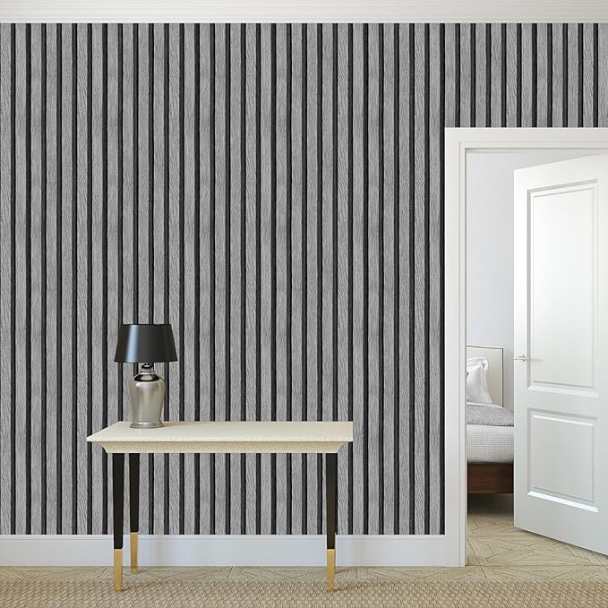 Yun-aeon Natural Wood Peel and Stick Wallpaper Grey Wood Slats - 17.3"x 160" Self-Adhesive Waterproof Vinyl Removable Wall Paper for Wall Decor Bedroom