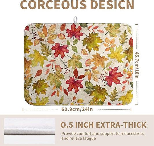 Fall Maple Leaves Dish Drying Mat for Kitchen Counter 18 x 24 Inch Autumn Thanksgiving Absorbent Reversible Microfiber Dish Draining Mat Washable Dish Drainer Rack Mat for Coffee Bar