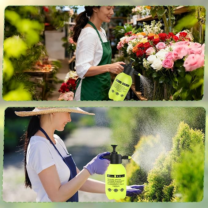2 Pcs 1/2 Gallon Plastic Handheld Pump Sprayer – Garden Pressure Sprayer Bottle with Adjustable Nozzle for Plants, Cleaning, Household Tasks – Yellow