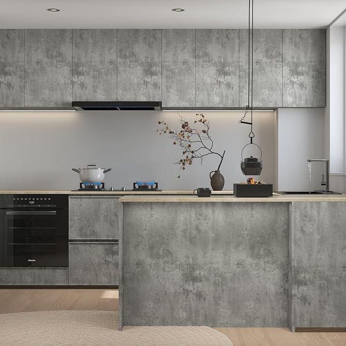 16"x591" Light Grey Concrete Wallpaper Peel and Stick 3D Gray Faux Cement Textured Contact Paper Self-Adhesive Waterproof Vinyl Matte Modern Industrial Wall Paper for Bedroom Bathroom Kitchen