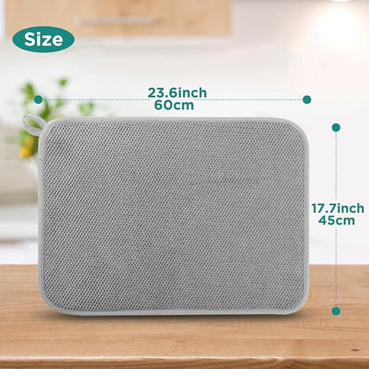 GeeRic Microfiber Dish Drying Mat, Super Absorbent Kitchen Dish Drying Pad for Mother's Day, Reversible Gift Mats for Countertop, 17.8 * 23.6 inch Gray