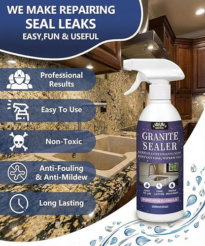 Meuvcol Granite Sealer & Protector Spray - 35 Oz Marble Sealer for Quartz, Quartzite, Stone, Granite Countertops - Prevents Water Spots & Oil Stains - Non-Toxic Stone Care for Kitchen, Bath & Shower