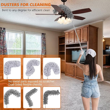 Dusters for Cleaning High Ceiling Fan, Newliton Microfiber Duster with Extension Pole 30-100" Long Handle for Ceiling Fans Blinds Cobweb Home, Orange