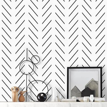 Orainege Black and White Wallpaper Peel and Stick Herringbone Contact Paper for Bathroom 17.7in x 196.8 in Modern Geometric Self Adhesive Wallpaper Removable Wall Paper Peel and Stick