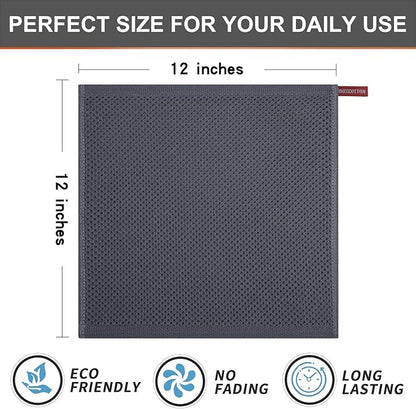 Kitinjoy 100% Cotton Kitchen Dish Cloths (12 X 12 Inches, Dark Grey), 6 Pack Waffle Weave Ultra Soft Absorbent Dish Towels for Drying Dishes Quick Drying Kitchen Towels Dish Rags