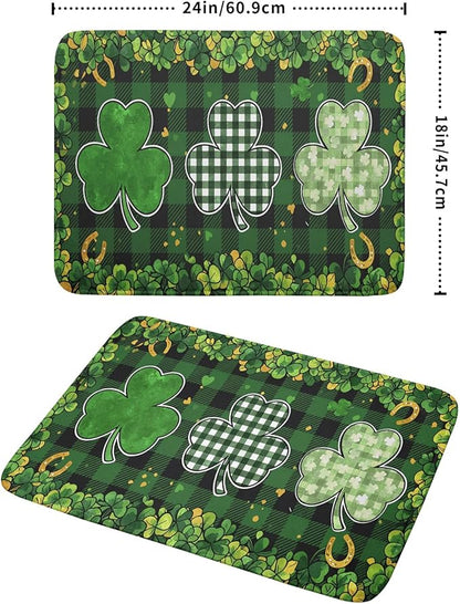 St Patrick's Day Green Clover Dish Drying Mat 18 x 24 Inch With Absorbent Reversible Microfiber Spring Buffalo Plaid Lucky Clover Shamrock Drying Dish Drainer Mat Fast Dry For Kitchen Dining Room