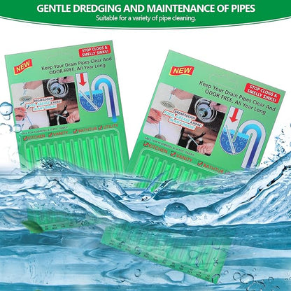 24pcs Drain Sticks Drain Cleaner Sticks Drain Sink Deodorizer Sticks Keep Your Drain Pipes Clear Keep Clogs for Kitchen Bathroom Toilet (Geen)