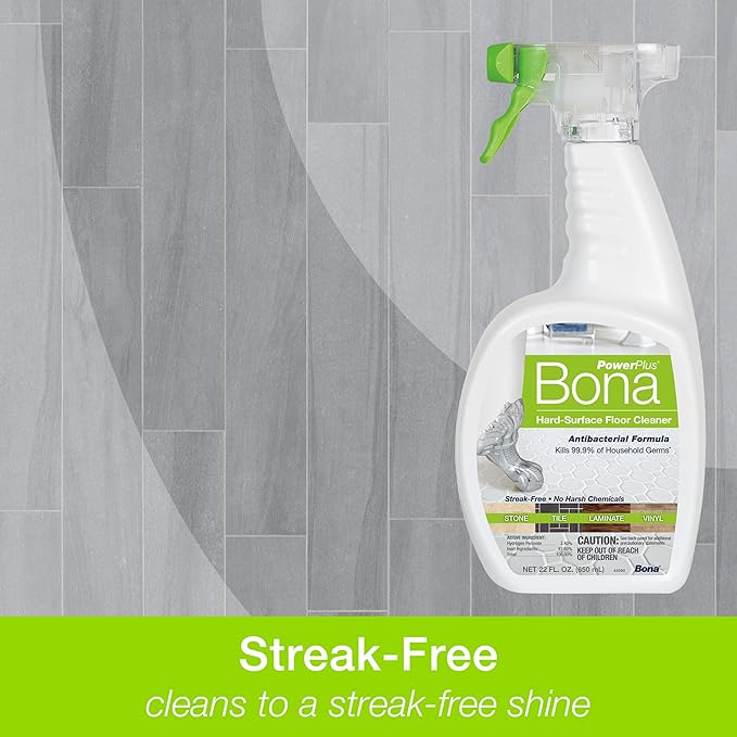 Bona PowerPlus Multi-Surface Floor Deep Cleaner Spray - 32 fl oz - Refillable - Antibacterial Floor Cleaning Solution for Stone, Tile, Laminate, and Vinyl Floors