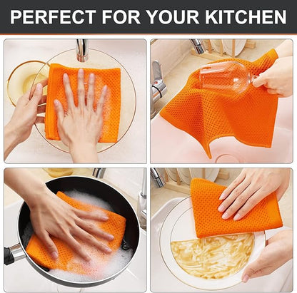 Kitinjoy 100% Cotton Kitchen Dish Cloths (12 X 12 Inches, Orange), 6 Pack Waffle Weave Ultra Soft Absorbent Dish Towels for Drying Dishes Quick Drying Kitchen Towels Dish Rags