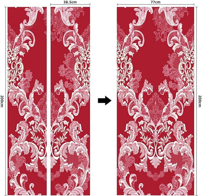A.Monamour 3D Door Stickers for Interior Doors Damask Pattern of Flowers and Leaves in Red Color Vinyl Waterproof Self Adhesive Door Mural Decals for Bedroom Office Bathroom 77x200cm
