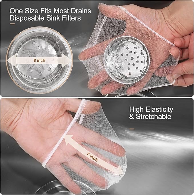 300 Pack Kitchen Sink Strainer Mesh Bags – Anti-Clogging Disposable Sink Drain Covers that Trap Food Scraps, Leftovers, Hair & Debris. Ultra-Fine Sink Filter Nets Fit Most Sink Strainers.
