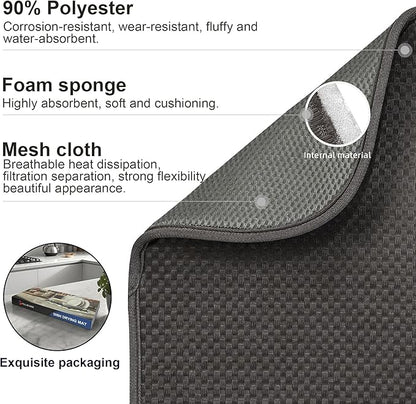 2-Pack Dark Gray Dish Drying Mats 20" x 15" – XL Kitchen Drying Mat for Countertop, Absorbent Microfiber Dish Rack Mat, Foldable Dish Pad for Dishes, Pans – Reusable Dish Drainer Mat