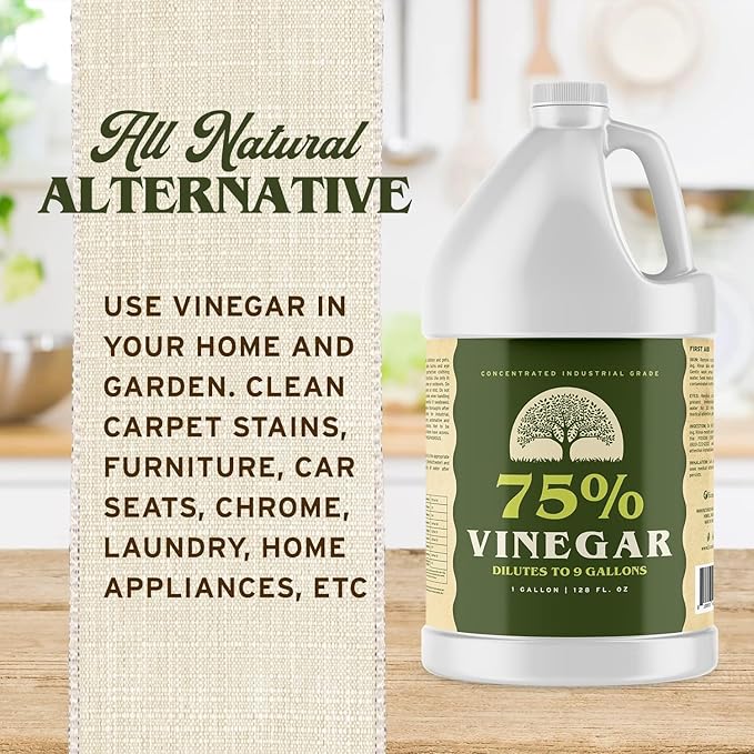 75% Pure Concentrated Strong Vinegar for Cleaning, High Strength Industrial and Household Cleaner, Gardening and Yard Vegetation Control, 1 Gallon (128 Fl oz), Pack of 4