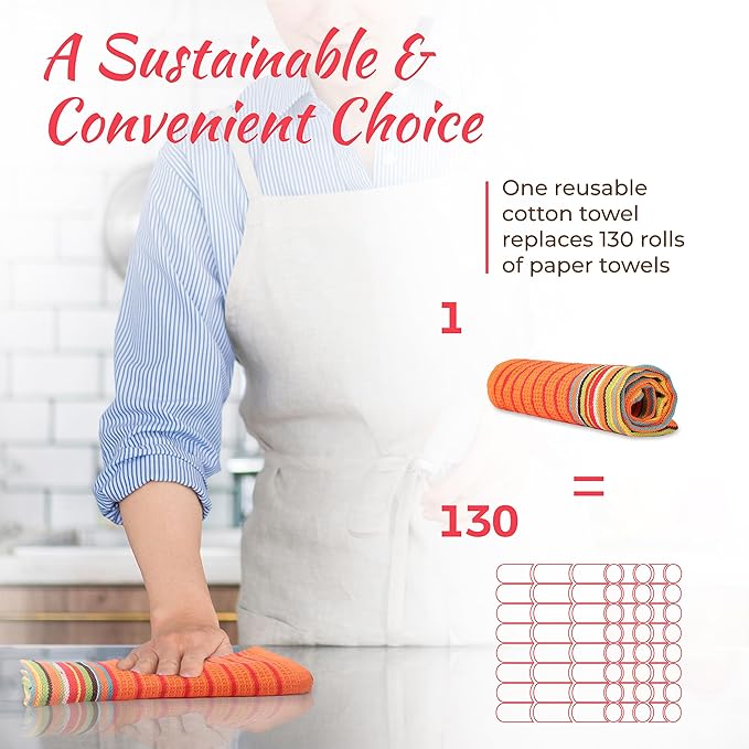 THREAD SPREAD Kitchen Dish Towels, 100% Cotton Salsa Towels, Set of 12 (16x28 Inches), Multi Purpose Cooking Drying Restaurant Bar Cleaning Cloth Napkin, Highly Absorbent, Lint Free (Red & Orange)