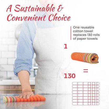 THREAD SPREAD Kitchen Dish Towels, 100% Cotton Salsa Towels, Set of 8 (16x28 Inches), Multi Purpose Cooking Drying Restaurant Bar Cleaning Cloth Napkin, Highly Absorbent, Lint Free (Red & Orange)