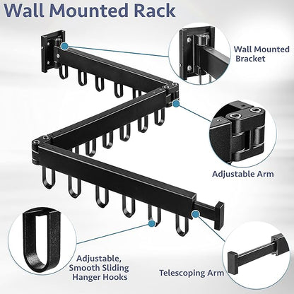 Luxe Laundry Premium Wall Mounted Clothes Drying Rack, Aluminum Wall Mounted, Foldable (Tri-Fold), Collapsible, Space Saving Clothes Drying Rack for Laundry Room, Wall, Dry-Wall, Jet-Black