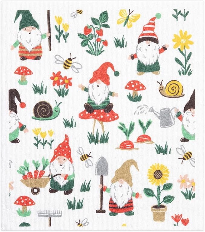 MÜkitchen Premium Eco Sponge Dish Cloth | Highly-Absorbent Kitchen Cloth for Cleaning and Drying Dishes | Machine Washable and Reusable | Set of 2 | Gnomes