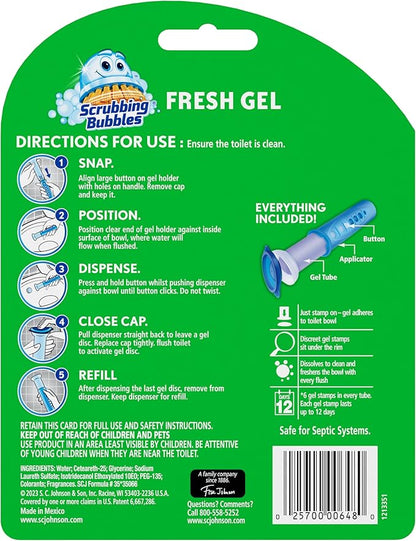 Scrubbing Bubbles Fresh Gel Toilet Bowl Cleaning Stamps, Automatic & Continuous Bathroom Toilet Cleaner Helps Prevent Limescale, Rings & Build-Up, Berry Burst, 1 Dispenser, 6 Stamps (6 Pack)