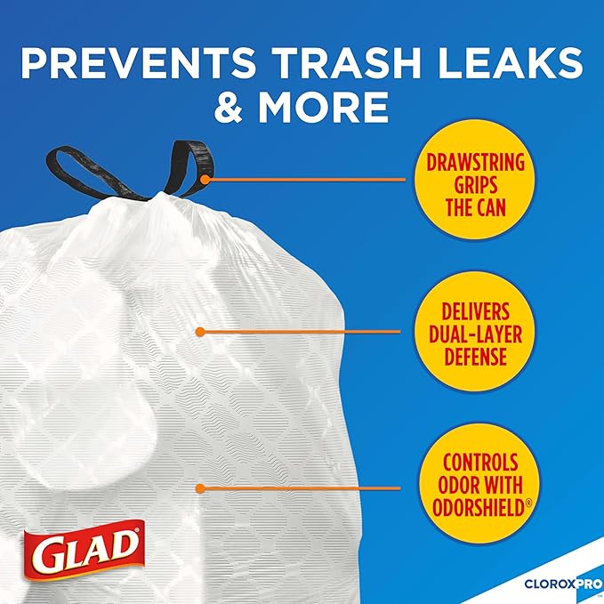 CloroxPro Glad ForceFlex Tall Drawstring Trash Bags,13 Gal,100 Ct (Pack May Vary),(Pack of 4)