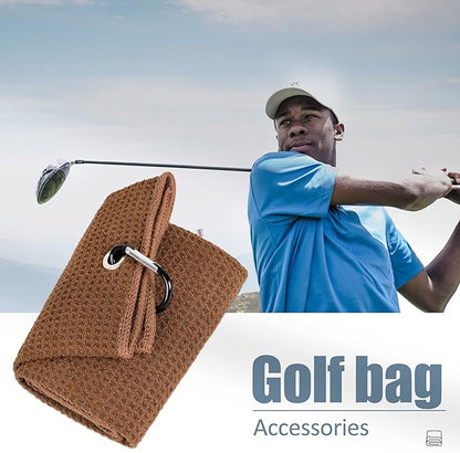 Mile High Life Tri-fold Golf Towel | 16" X 24" | Premium Microfiber Fabric | Waffle Pattern | with Heavy Duty Carabiner Clip | for Men and Women (2 Pack Brown)