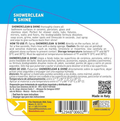FILA Surface Care solutions, SHOWERCLEAN & SHINE FOAM, Bathroom Foam Cleaner, Removes Limescale, Soap Scum and Water Stains, Cleans and Deodorizes, Safe on Steel, Glass and Ceramic, 24 Oz