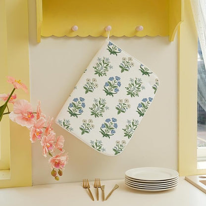 Spring Dish Drying Mat 18x24 Inches For Kitchen Counter Absorbent Floral 4 Kitchen Decoration Summer Floral Drying Mat For Home Kitchen,Dining Room,Office Decoration