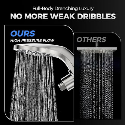 High Pressure Rain Shower Head with Handheld Spray Combo: Detachable Dual Shower Head with 10 Sprays Modes - Upgrade Knob Spray Mode Selector and Magnetic Guidance Docking System