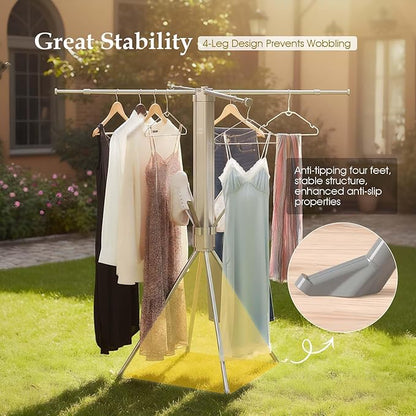 cjc Foldable Clothes Drying Rack, Drying Rack Clothing,Collapsible Drying Racks for Laundry Used for Indoor, Outdoor, 4 Retractable Drying Rods + 4 Shoe Racks/Grey