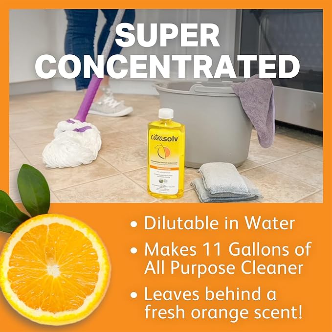Citra Solv Concentrated Cleaner & Degreaser, Deodorizer, Paint & Adhesive Remover, for Home and Outdoor, Natural Orange Oil, Safe, Valencia Orange - 32 Fl Oz (3 Pack)