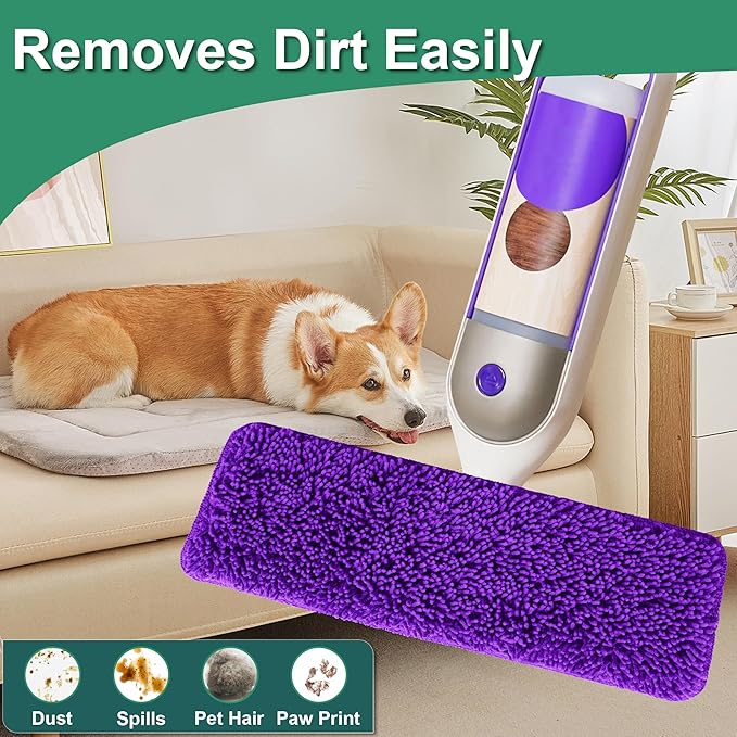Aifacay Reusable Mop Pad for Swiffer PowerMop, 4 Pack Mop Refill Pads for Swiffer PowerMop Refills Multi-Surface Pads 15" Microfiber Spray Floor Mops Replacements Pad Washable-Purple
