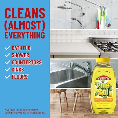 Pine-Sol Multi Surface Cleaner, 2 Pack, Concentrated Multi Purpose Cleaner and Degreaser for Kitchen and Bathroom, Makes 5 Gallons, Lemon Fresh Scent, 10.75 oz. Each