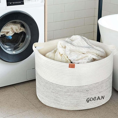 Extra Large Laundry Basket 22" X 22"X 14" XXXL Cotton Rope Woven Basket for Blankets Storage Basket with Handles for Living Room (Beige)