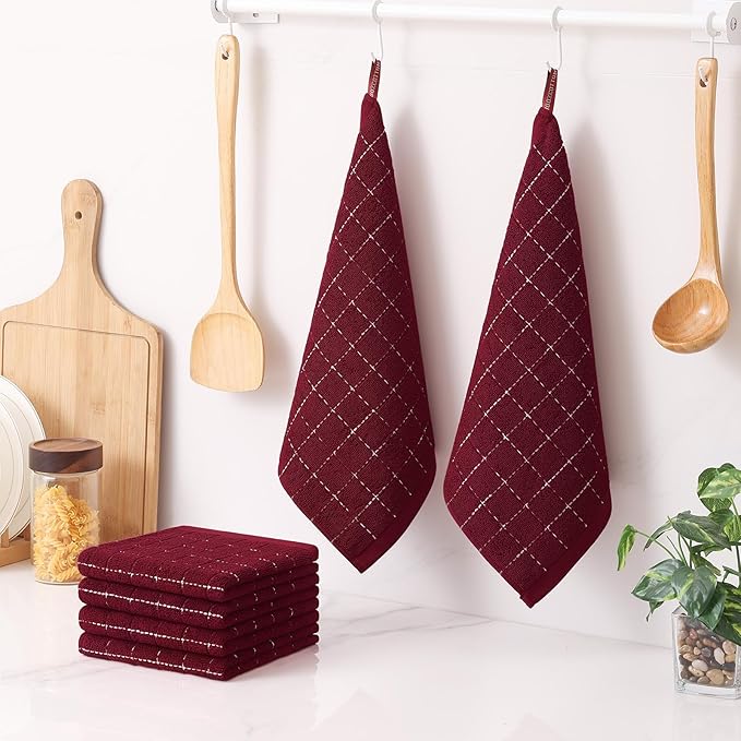 Homaxy 100% Cotton Terry Kitchen Dish Cloths, Ultra Soft and Absorbent Dish Towels for Kitchen, Suitable for Drying and Washing Dishes, 12 Pack, 12 x 12 Inches, Brick Red