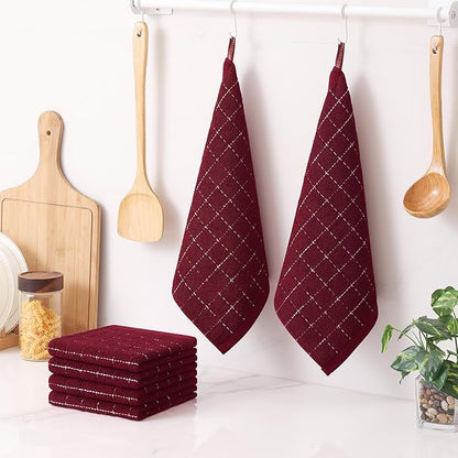 Homaxy 100% Cotton Terry Kitchen Dish Cloths, Ultra Soft and Absorbent Dish Towels for Kitchen, Suitable for Drying and Washing Dishes, 12 Pack, 12 x 12 Inches, Brick Red