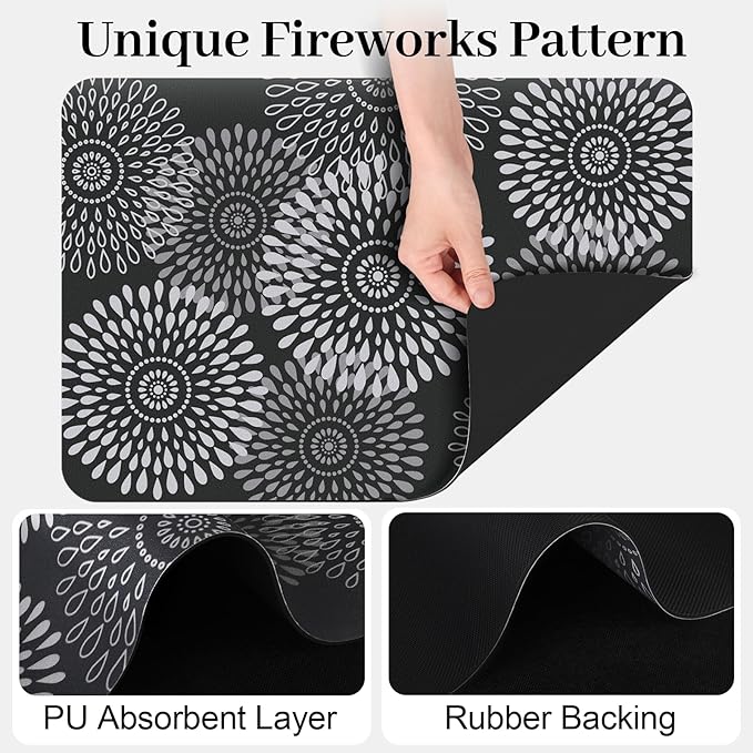 LuxStep Dish Drying Mat Super Absorbent Kitchen Counter Mat Rubber Backing Draining Mat Easy to Clean Kitchen Accessories Dish Rack Pad for Dishes, Utensils, Countertops, Sinks 16" x 24" Black