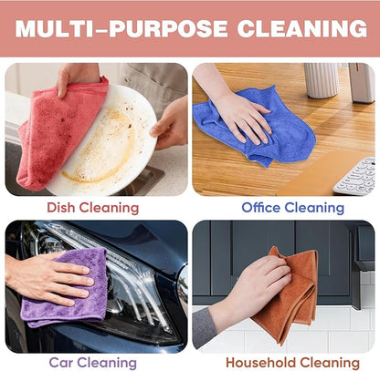 10 Colors Microfiber Cleaning Cloths, 10 Pack Assorted Cleaning Rags, Highly Absorbent Microfiber Towels for Car, Kitchen, Bathroom and Household Cleaning, 11.8"X11.8"