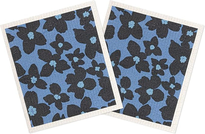 MÜkitchen Premium Eco Sponge Dish Cloth | Highly-Absorbent Kitchen Cloth for Cleaning and Drying Dishes | Machine Washable and Reusable | Set of 2 | (Periwinkle Floral)