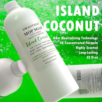 Mop Soap with Long Lasting Premium Perfume, 4X Concentrated Floor Cleaner, Multi Surface Solution for Hardwood, Tile, LVP, Laminate, Pet Friendly, 32 fl oz (Island Coconut)