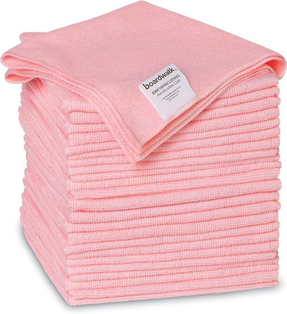 Boardwalk Microfiber Cleaning Cloths, 16 X 16, Pink, 24/pack