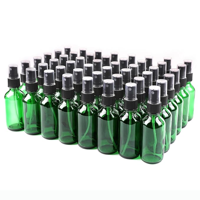 NOOEEISS Green Glass Small Spray Bottle 2 oz 48 Packs,Fine Mist Sprayer Small Clear Bottles,Refillable Containers mini spray bottles for Cleaning Solutions and Skin Care (Green 48pcs)