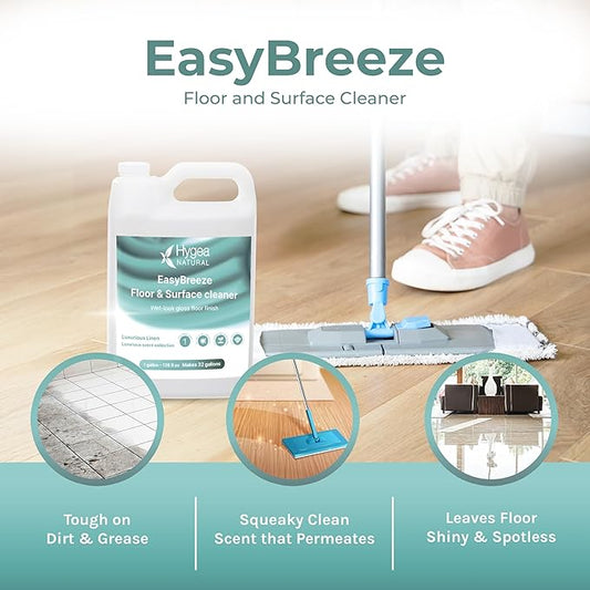 Hygea Natural EasyBreeze pH Neutral All-Purpose Surface Cleaner - Freshly Scented Floor Cleaner with Wet-Look Gloss Finish - Tough on Dirt & Grease - Safe for Kids & Pets (Luxurious Linen, One Gallon)